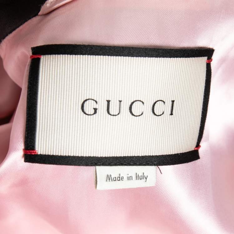 Pre Owned Gucci Black Leather Ruffled Web Ribbon Bow Tie Bomber Jacket M