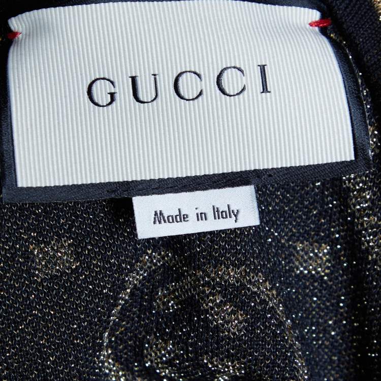 Pre Owned Gucci Black & Gold Lurex Knit Wool GG Button Front Cardigan XS