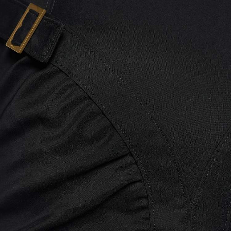 Pre Owned Gucci Black Cady Ruched Belt Detail Knee-Length Skirt S
