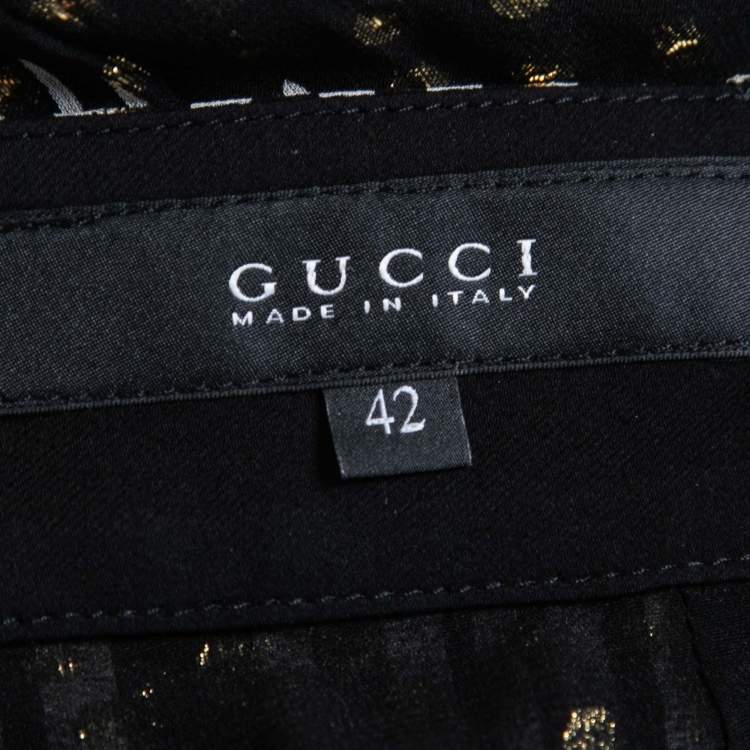 Pre Owned Gucci Black Monochrome Lurex Polka Dot Silk Pants M