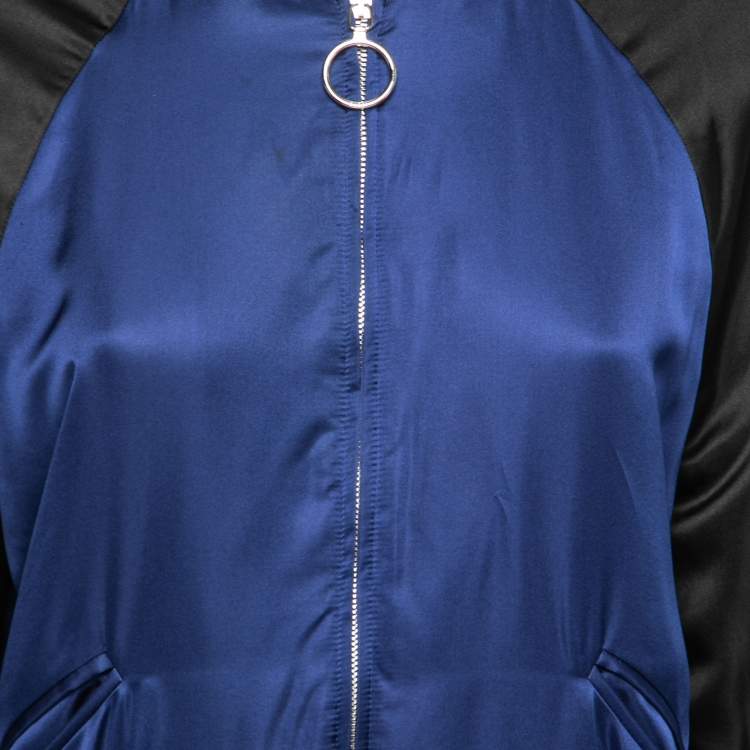 Pre Owned Gucci Blue & Black Satin Ghost Skull-Embroidered Bomber Jacket S