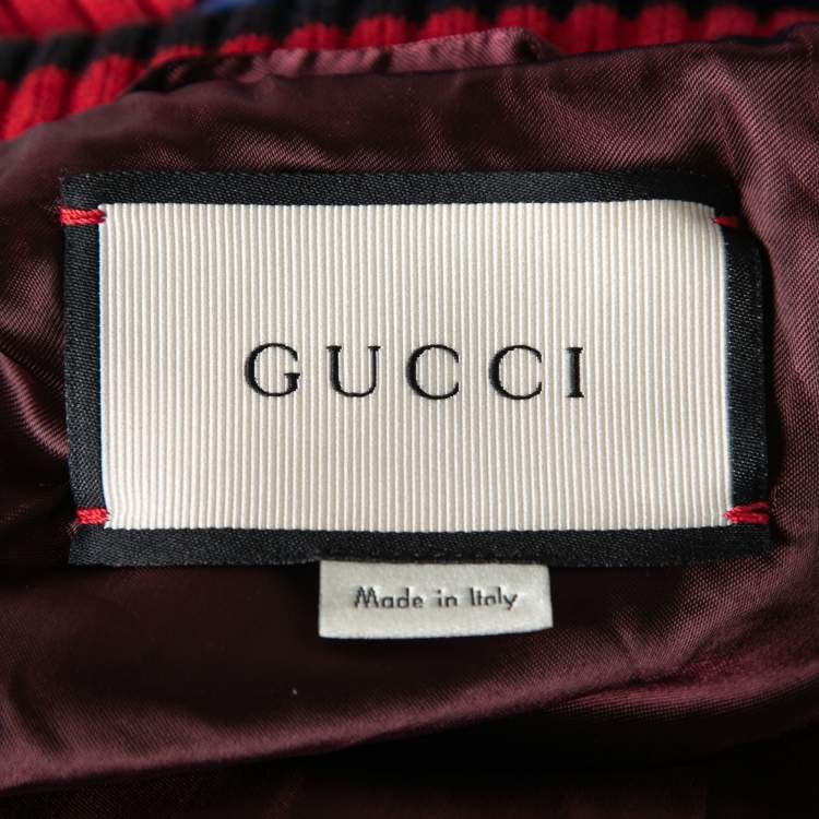 Pre Owned Gucci Blue & Black Satin Ghost Skull-Embroidered Bomber Jacket S