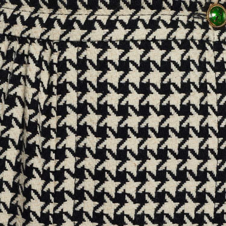 Pre Owned Gucci Monochrome Houndstooth Optical Tweed Wrap Skirt M