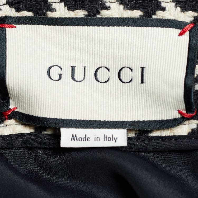 Pre Owned Gucci Monochrome Houndstooth Optical Tweed Wrap Skirt M