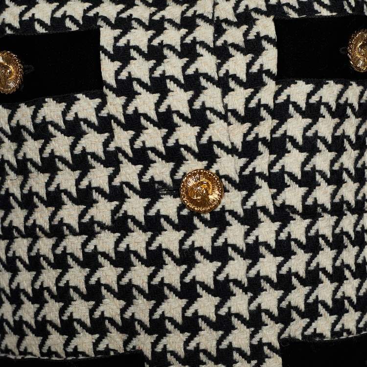 Pre Owned Gucci Monochrome Houndstooth Optical Tweed Button Front Jacket M
