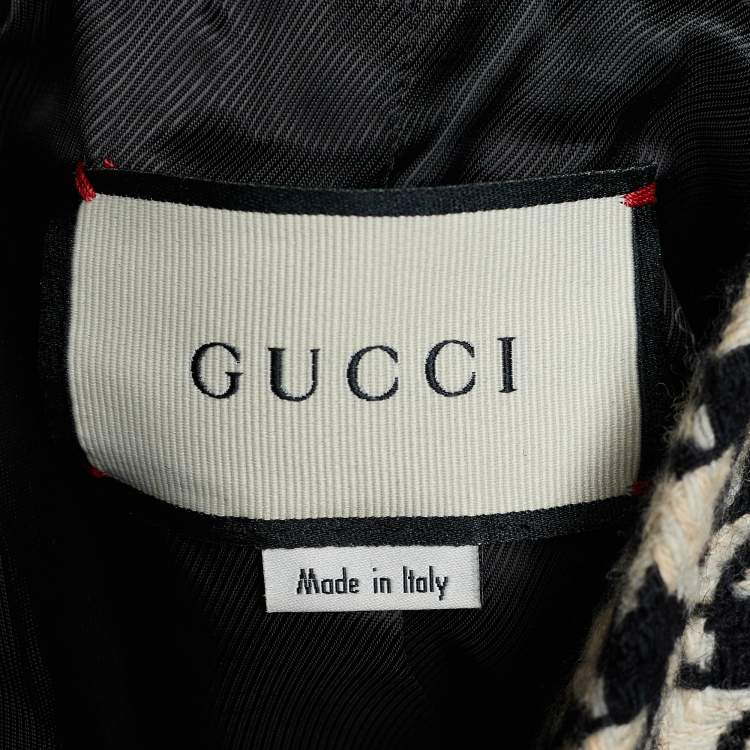 Pre Owned Gucci Monochrome Houndstooth Optical Tweed Button Front Jacket M