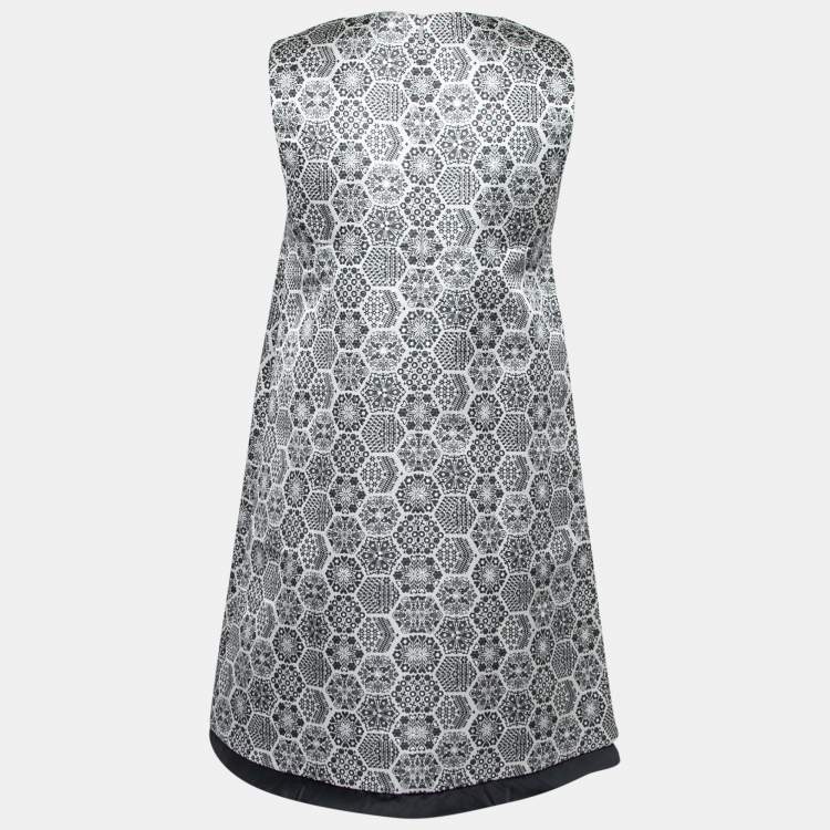 Pre Owned Gucci Black Monochrome Metallic Floral Jacquard Shift Dress S