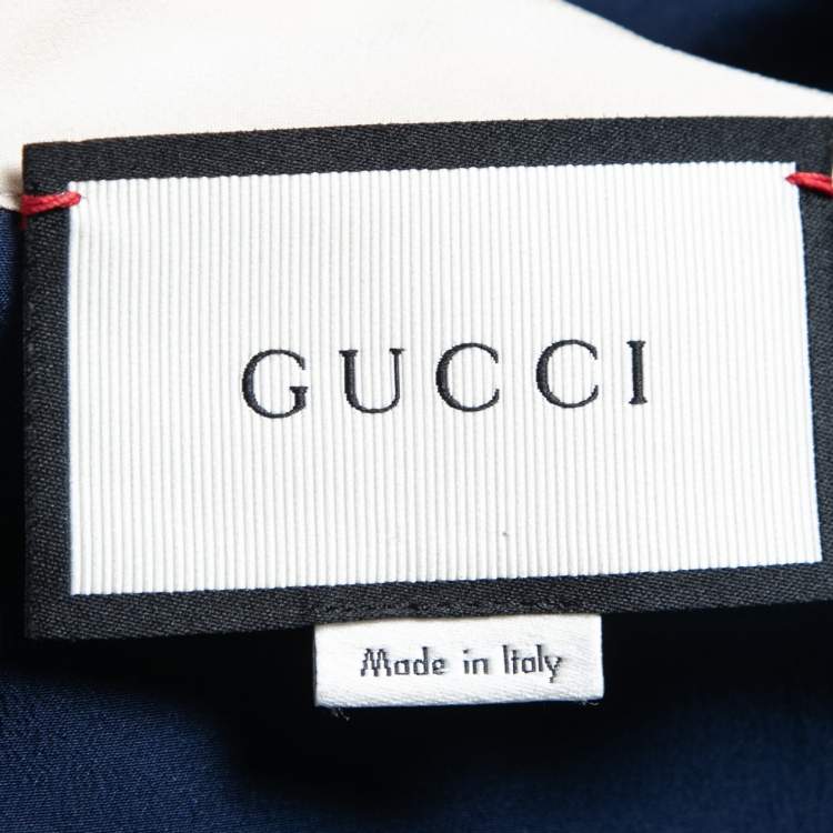 Pre Owned Gucci Navy Blue Silk Contrast Trim Neck Tie Detail Shirt M