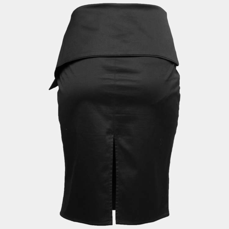 Pre Owned Gucci Black Cotton Overlay Detail Skirt M