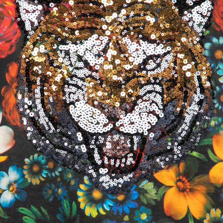 Pre Owned Gucci Multicolor Floral Printed Cotton Tiger Sequin Embellished Sweatshirt M