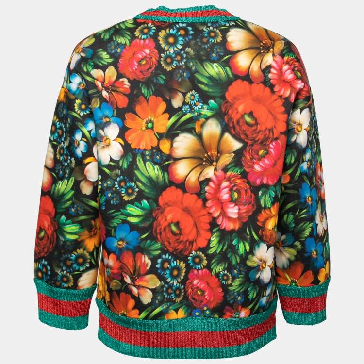 Gucci Multicolor Floral Printed Cotton Tiger Sequin Embellished Sweatshirt  M Gucci