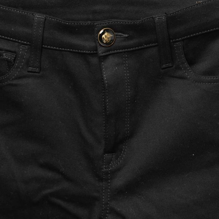 Pre Owned Gucci Black Stretch Denim Floral Embroidered Skinny Jeans S Waist 27"