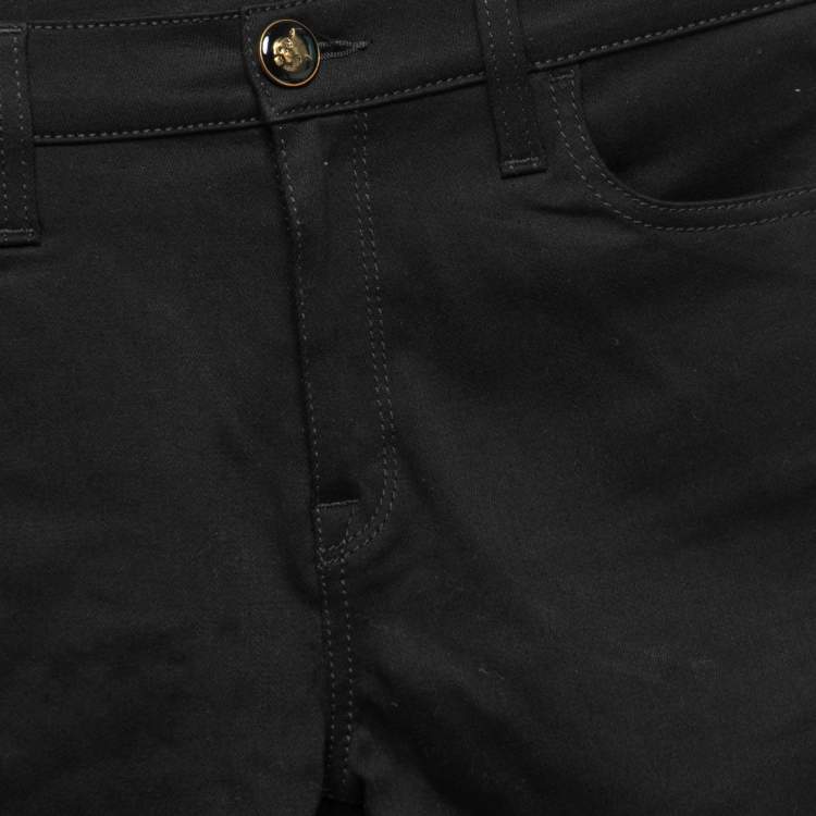 Pre Owned Gucci Black Stretch Denim Floral Embroidered Skinny Jeans S Waist 27"