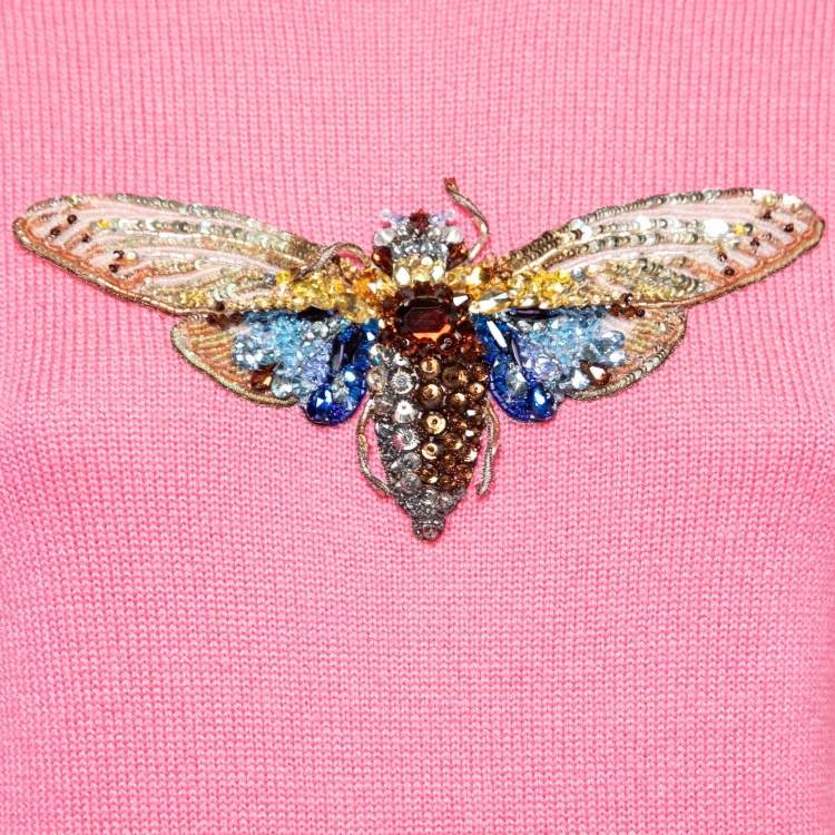 Pre Owned Gucci Pink Cashmere Embroidered Sweater S 