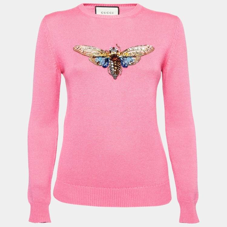 Gucci Pink Cashmere Embroidered Sweater S Gucci The Luxury Closet