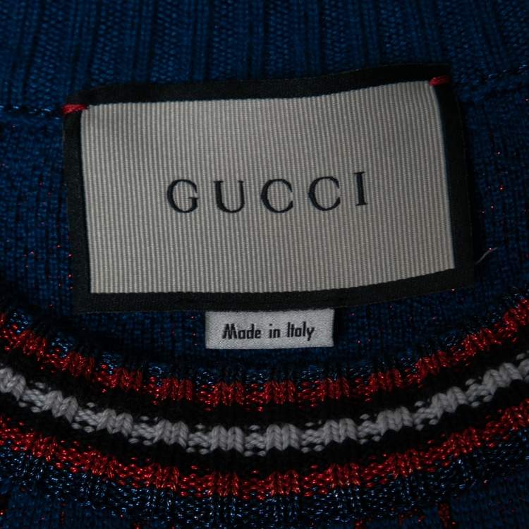 Pre Owned Gucci Blue GG Lurex jacquard Wool Round Neck Jumper L