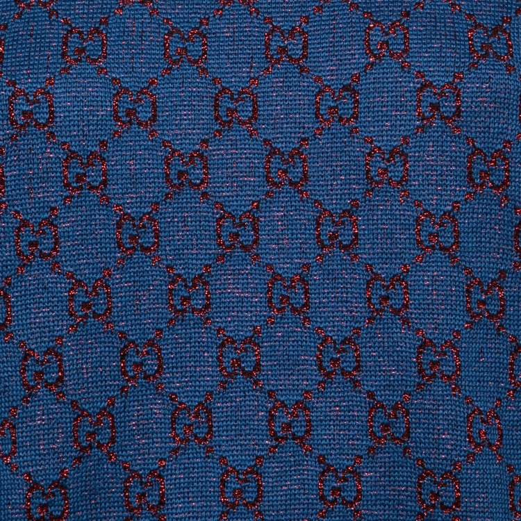 Pre Owned Gucci Blue GG Lurex jacquard Wool Round Neck Jumper L