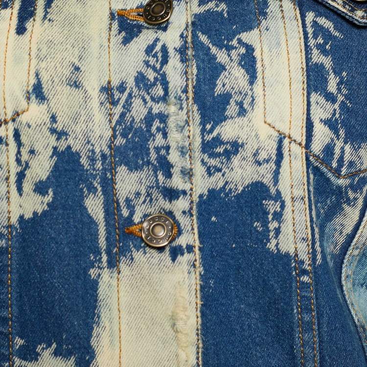 Pre Owned Gucci Blue Acid Wash Denim Studded Denim Jacket S