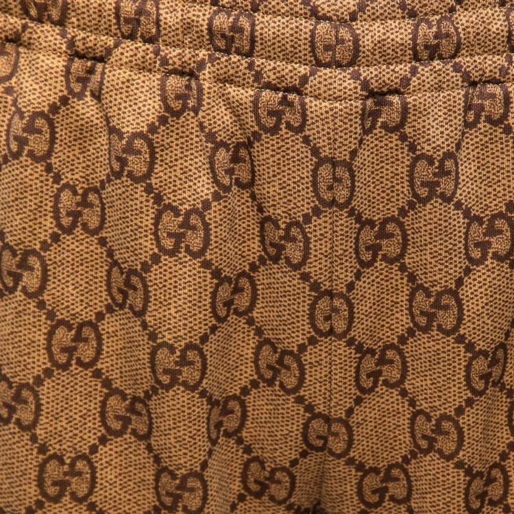 Pre Owned Gucci Light Brown GG Supreme Web Trim Track Pants S