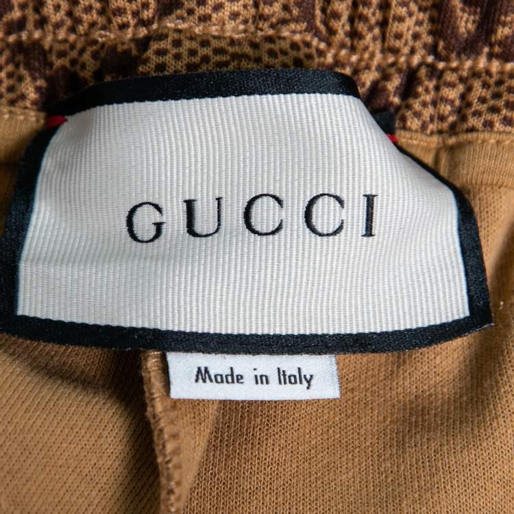 Pre Owned Gucci Light Brown GG Supreme Web Trim Track Pants S