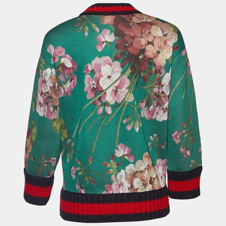 Pre Owned Gucci Green Blooms Print Modal Knit Trim Sweatshirt S