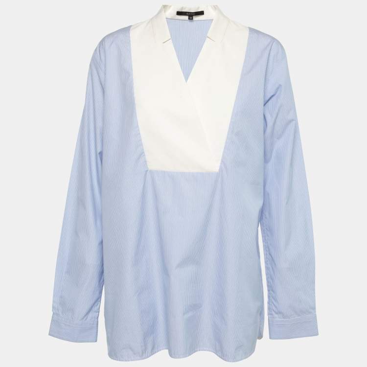 Pre Owned Gucci Blue Striped Cotton Contrast Paneled Long Sleeve Shirt L