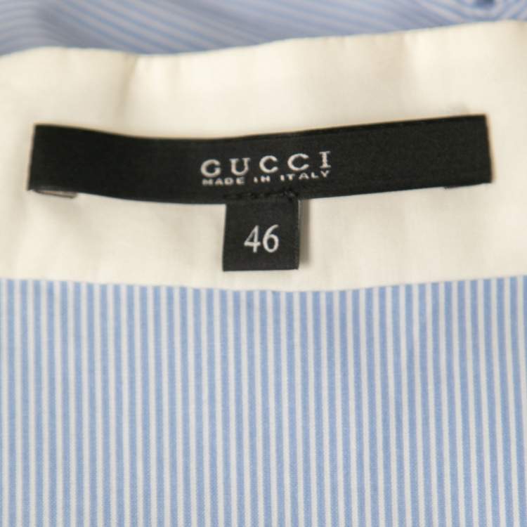 Pre Owned Gucci Blue Striped Cotton Contrast Paneled Long Sleeve Shirt L
