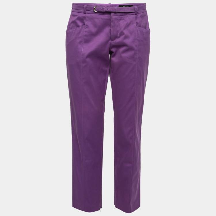 Pre Owned Gucci Purple Cotton Belted Trousers M   
