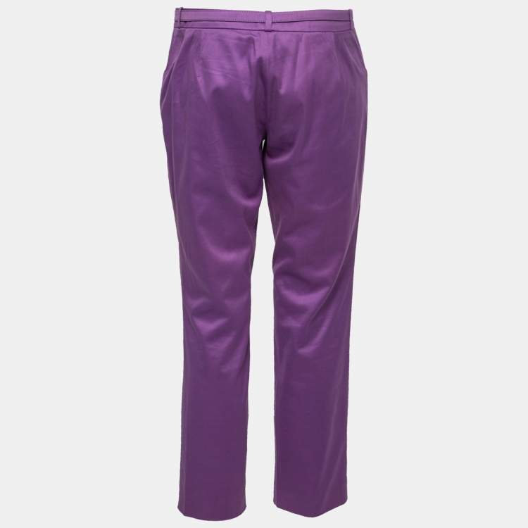 Pre Owned Gucci Purple Cotton Belted Trousers M   