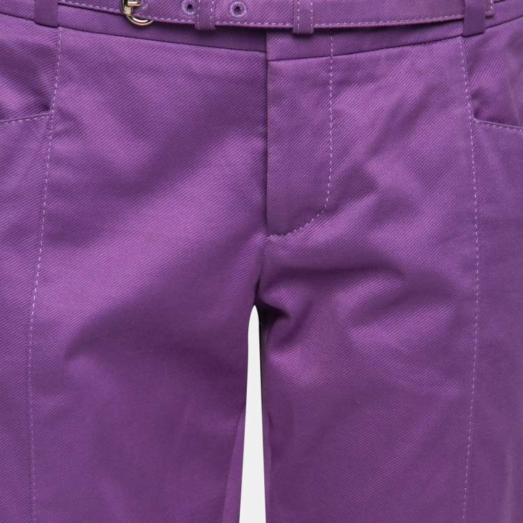Pre Owned Gucci Purple Cotton Belted Trousers M   