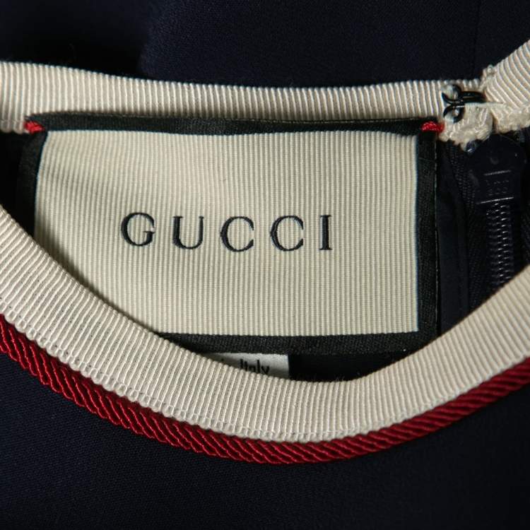 Pre Owned Gucci Navy Blue Crepe Contrast Trim Shift Dress S