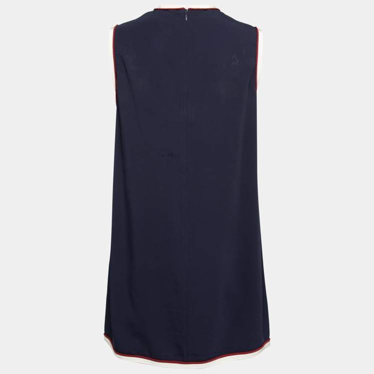Pre Owned Gucci Navy Blue Crepe Contrast Trim Shift Dress S