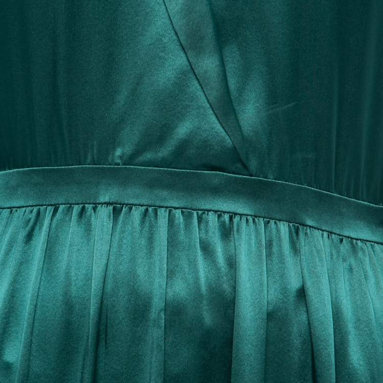 Pre Owned Gucci Green Silk Satin Draped Maxi Dress S