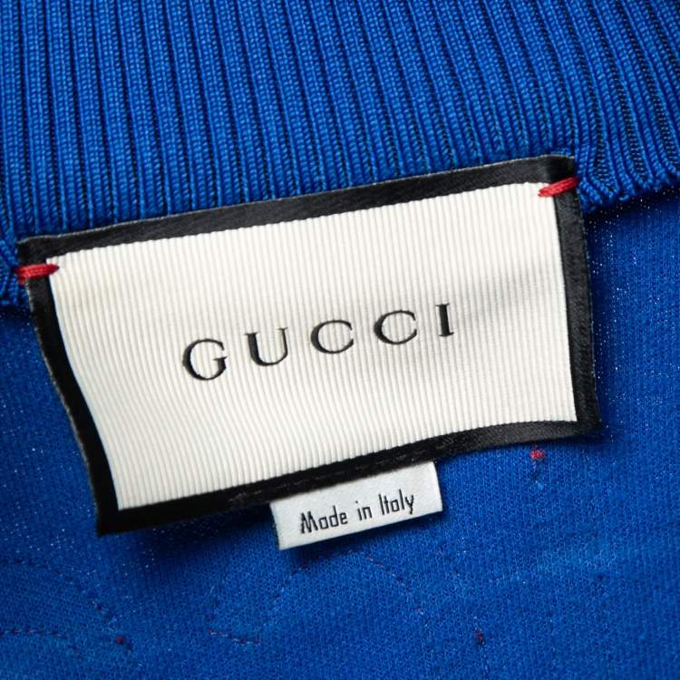 Pre Owned Gucci Blue Knit Guccy-Embroidered Cropped Zip-Front Jacket S   