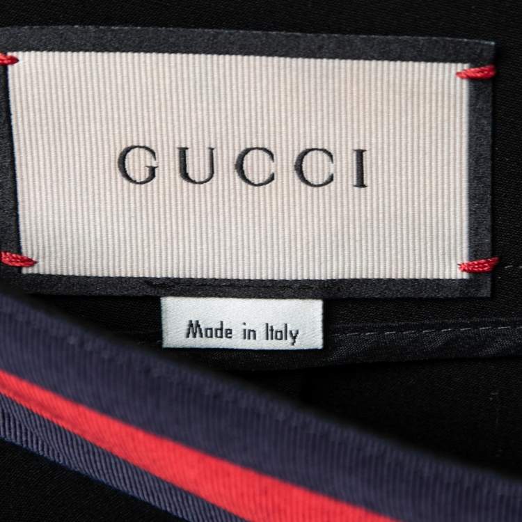 Pre Owned Gucci Black Stretch-Knit Contrast Trim Bow-Detail Skinny Pants M 
