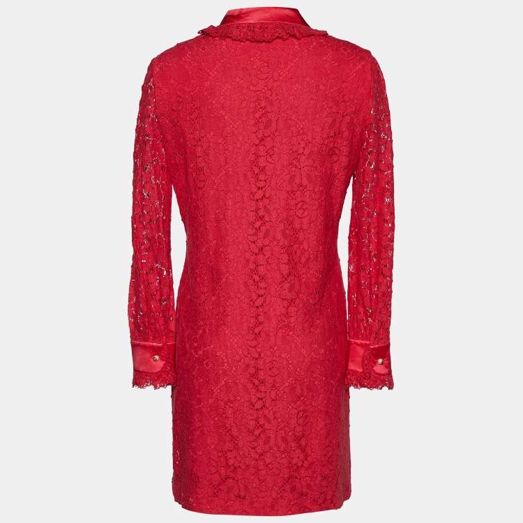 Pre Owned Gucci Pink Lace Ruffle Detail Button Front Dress M