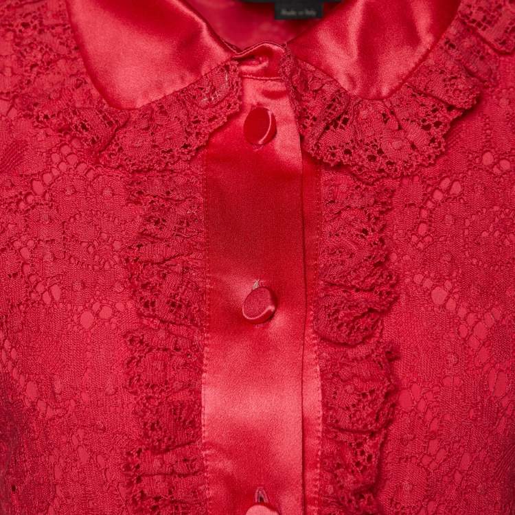 Pre Owned Gucci Pink Lace Ruffle Detail Button Front Dress M