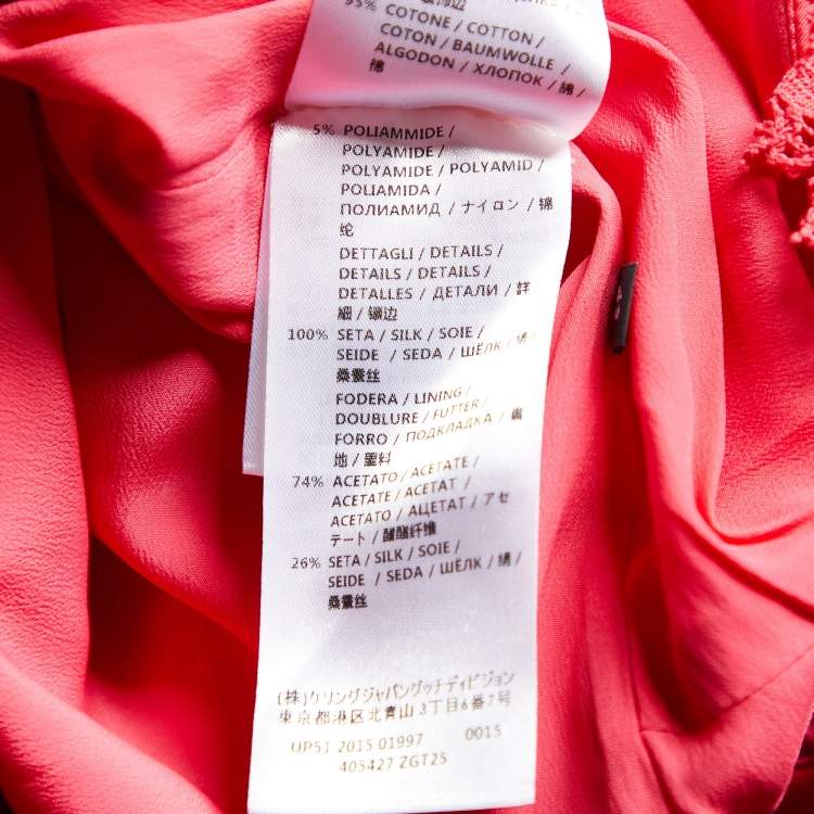 Pre Owned Gucci Pink Lace Ruffle Detail Button Front Dress M