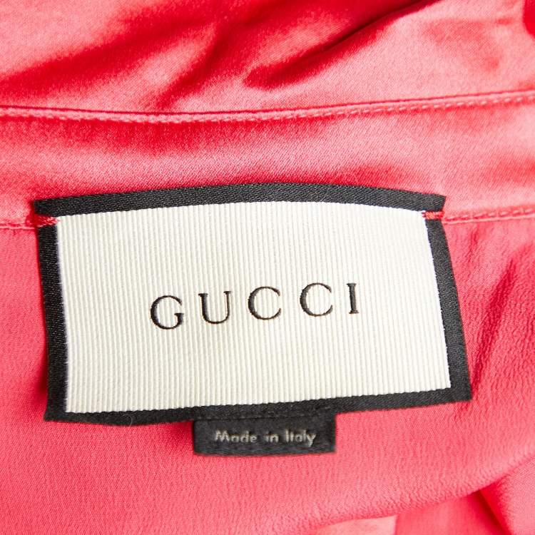 Pre Owned Gucci Pink Lace Ruffle Detail Button Front Dress M