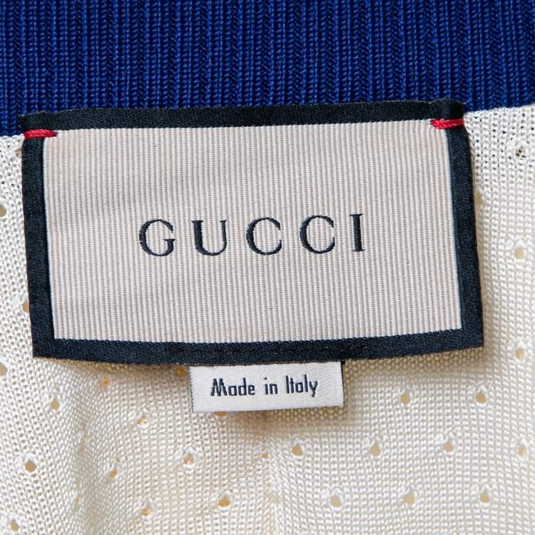 Pre Owned Gucci Cream Knit Web Stripe Trimmed Zip Front Jacket XS