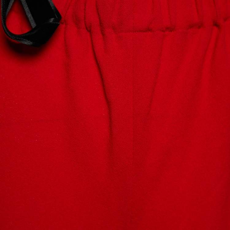 Pre Owned Gucci Red Wool Belt Detail Palazzo Pants M