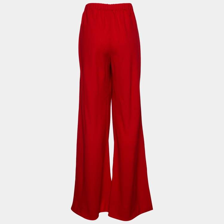 Pre Owned Gucci Red Wool Belt Detail Palazzo Pants M