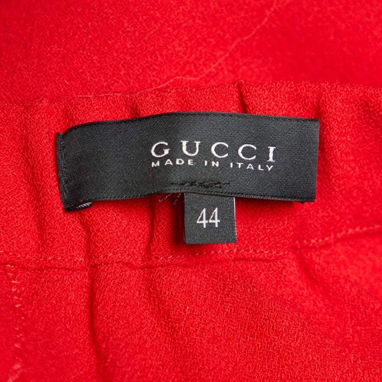 Pre Owned Gucci Red Wool Belt Detail Palazzo Pants M