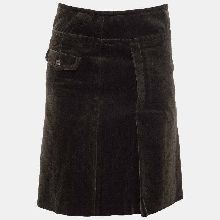Pre Owned Gucci Dark Brown GG Monogram Velvet Mini Skirt S