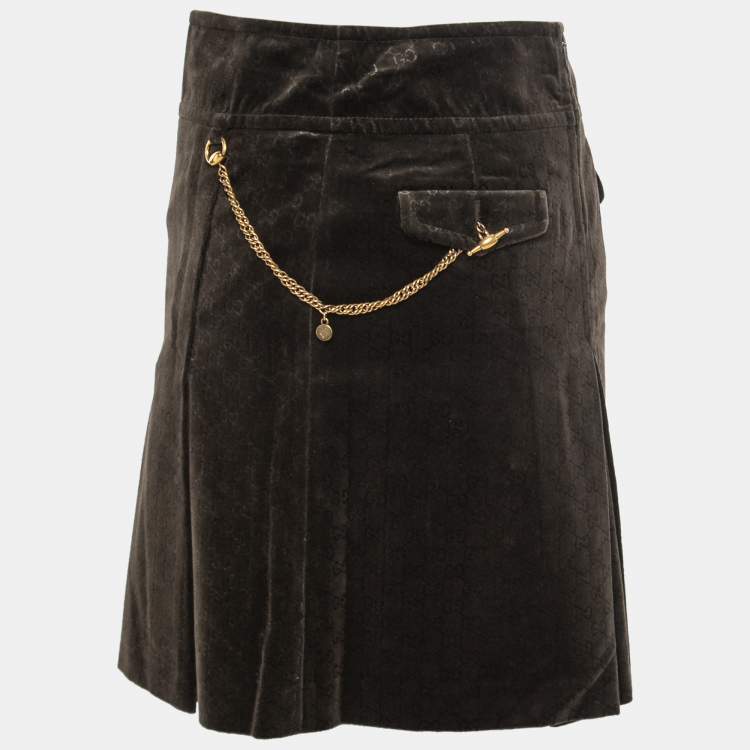 Pre Owned Gucci Dark Brown GG Monogram Velvet Mini Skirt S