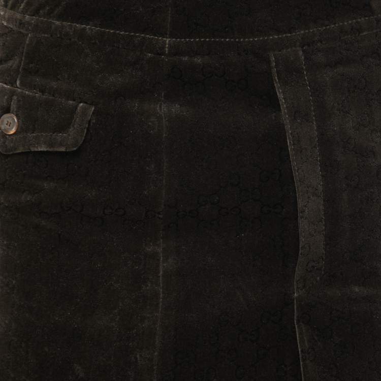 Pre Owned Gucci Dark Brown GG Monogram Velvet Mini Skirt S