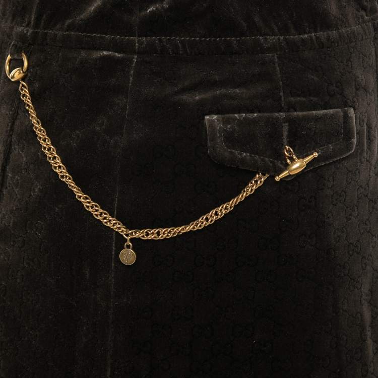Pre Owned Gucci Dark Brown GG Monogram Velvet Mini Skirt S