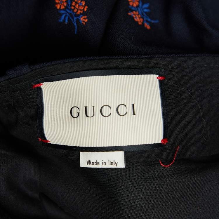 مملوكة مسبقًا Gucci Navy Blue Floral Jacquard Tapered Leg Pants S
