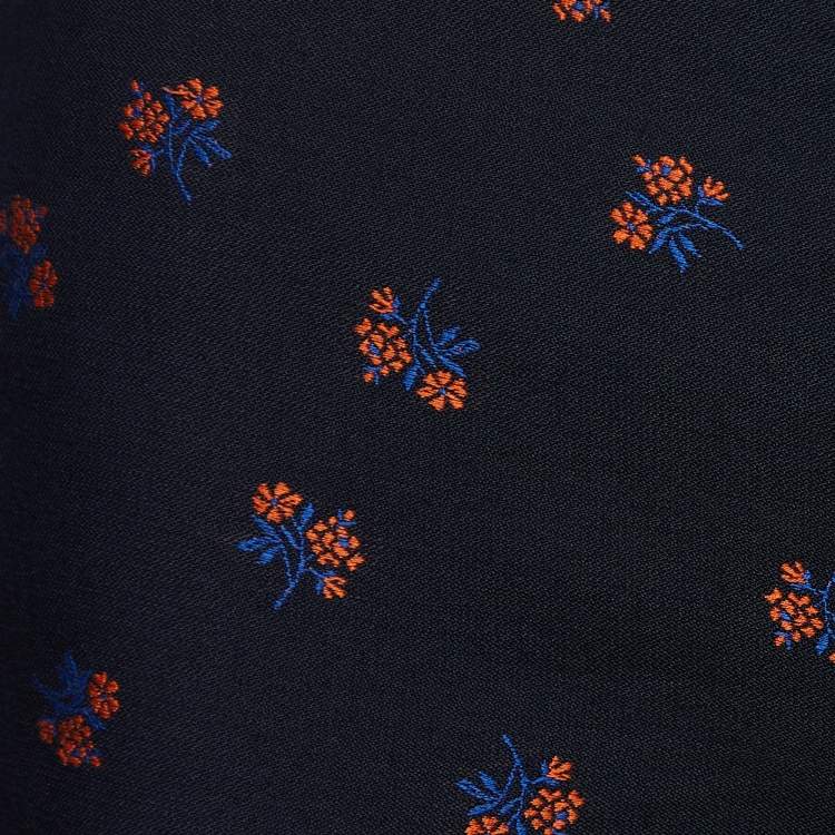 مملوكة مسبقًا Gucci Navy Blue Floral Jacquard Tapered Leg Pants S