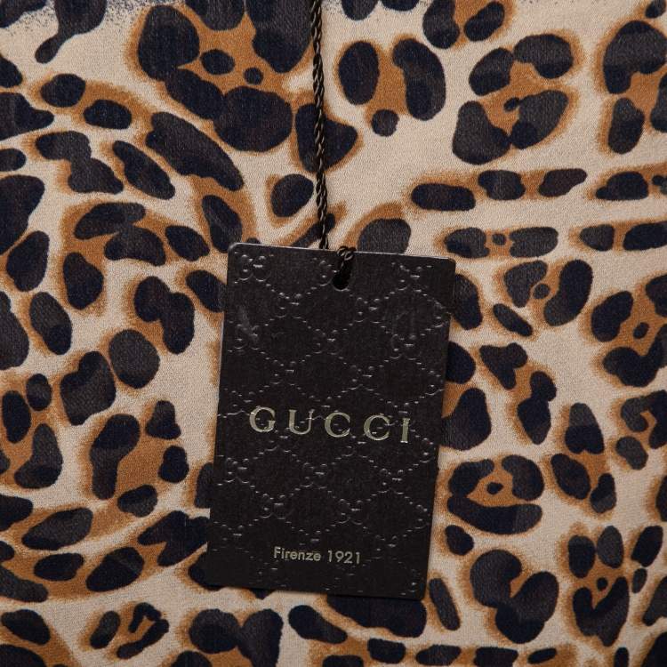 Pre Owned Gucci Brown/Black Animal Print Silk Shrug One Size